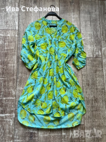 Дамска разкошна елегантна асиметрична нова риза туника 100 % памук памучна принт лимони лимон