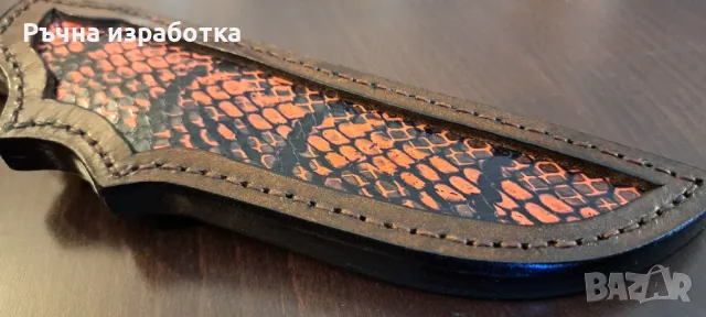 Кания естествена кожа с вложка от змийска кожа телешки бланк нож лов, снимка 9 - Ножове - 48078507