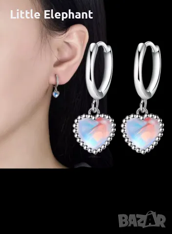 Innovation,Висящи сребърни обеци сърца,холограми,колекция "Hearts",jewelry gifts/нови