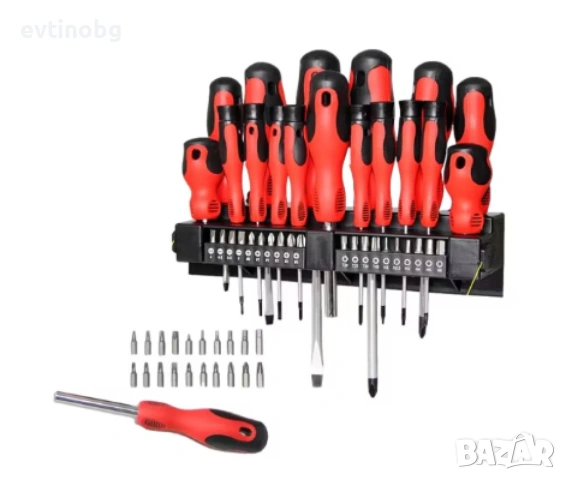 Комплект отвертки и битове с държач 37 части, черни/червени, снимка 4 - Отвертки - 53828779