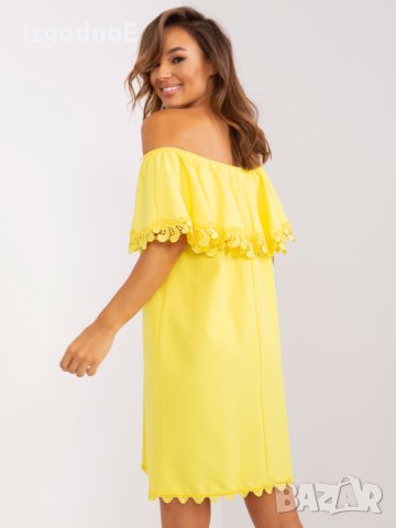 XL НОВА Жълта испанска рокля с жабо, снимка 4 - Рокли - 41902629