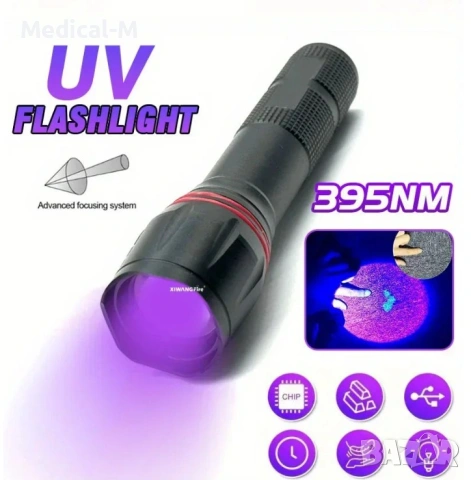 LED UV фенерче, презареждаемо, с регулируем фокус (зуум) – ултравиолетова лампа, снимка 4 - Къмпинг осветление - 53717946