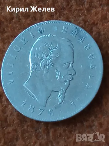 Сребърна монета 5 лири 1876г. Италия Крал Виктор Емануил втори 50043, снимка 13 - Нумизматика и бонистика - 48958904