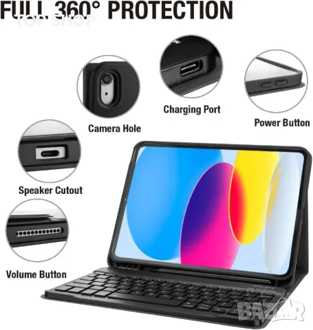 Калъф с клавиатура MAYPHY за iPad 10-то поколение 10,9 инча 2022 г., с държач за молив, черен, снимка 3 - Таблети - 49566672
