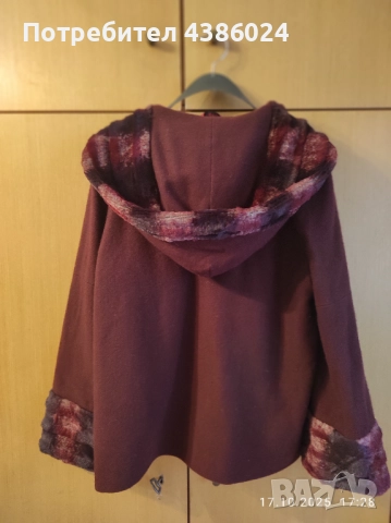 ДАМСКО БЪЛГАРСКО ВЪЛНЕНО ПАЛТО ЦВЯТ ВИШНЕВО ХЛ СУПЕР ЕВТИНО!, снимка 5 - Палта, манта - 52090304