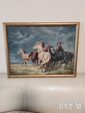 Картина маслени бои „Коне в гръмотевична буря"