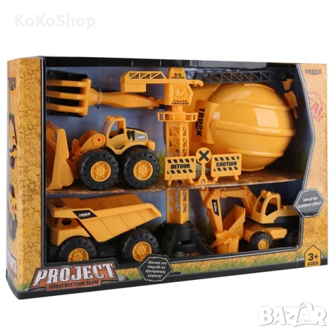 Строителен комплект с кран,каска,багер,самосвал, снимка 2 - Коли, камиони, мотори, писти - 53055366