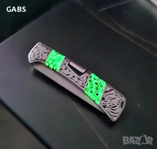 Сгъваем фосфоресциращ нож,дамаска стомана с гравирана дръжка SWAT, снимка 12 - Ножове - 49867746