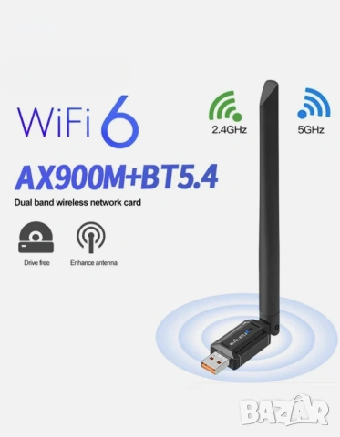 900Mbps WiFi безжична мрежова карта WiFi 6 Bluetooth 5.4 USB адаптер двубандов