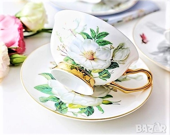 Комплект "Омайна роза" - чаши с лъжички за чай, кафе и капучино, снимка 4 - Сервизи - 35670012