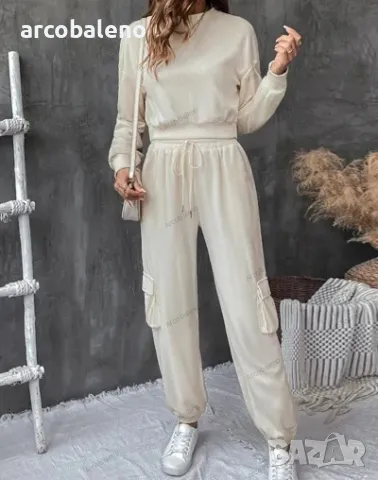 Ежедневен дамски комплект от две части с едноцветна текстура, снимка 3 - Комплекти - 48170799