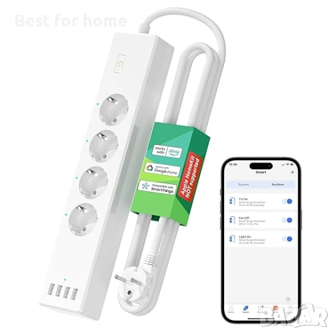 Meross интелигентен разклонител  с  USB, съвместим с HomeKit, Alexa и Google Home
