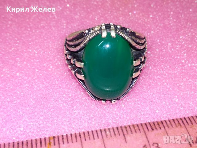 КРАСИВ СКЪПОЦЕНЕН АВТОРСКИ СРЕБЪРЕН ПРЪСТЕН СРЕБРО 925 с ШЛИФОВАН ХРИЗОПРАЗ и ПЕЧАТ на ЮВЕЛИРА 43354, снимка 7 - Пръстени - 44393980
