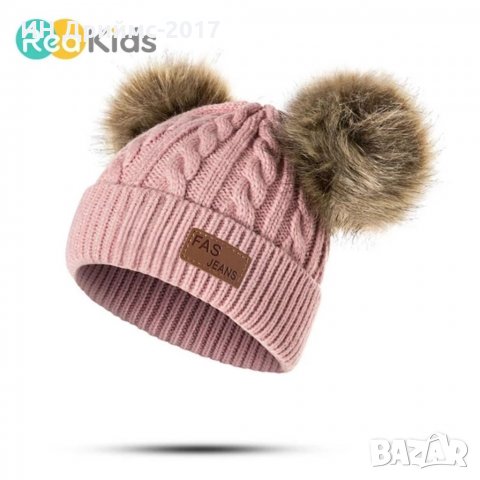 Зимна шапка с два помпона за момиченца , снимка 4 - Бебешки шапки - 34668823