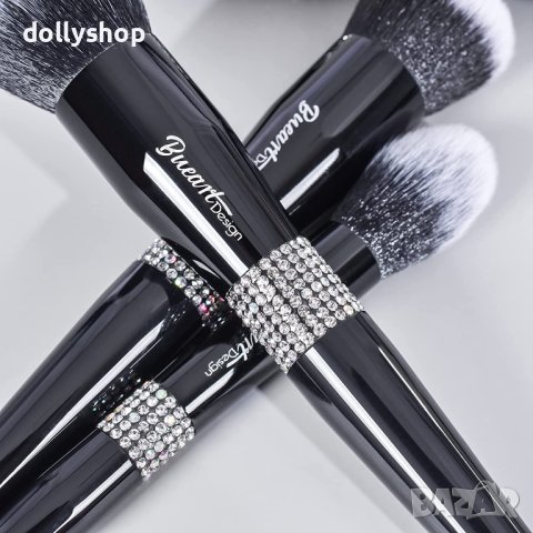 Комплект Четки за Грим с Кристали и Черни дръжки с Кожен калъф, снимка 3 - Декоративна козметика - 40278068