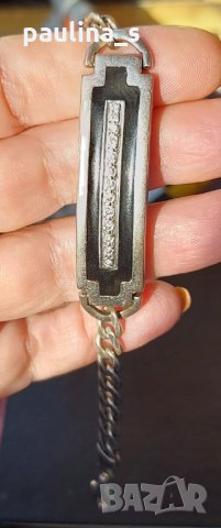 Масивна сребърна гривна с циркони и черен емайл / проба 925