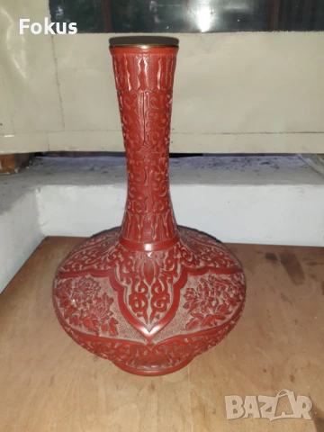 Cinnabar Laquer - уникална стара китайска ваза, снимка 6 - Антикварни и старинни предмети - 53270178