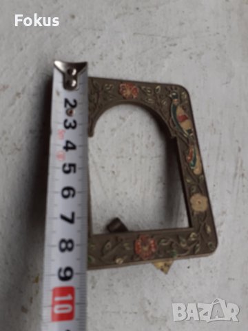 Стара малка бронзова рамка за снимка с емайл, снимка 6 - Антикварни и старинни предмети - 38988081