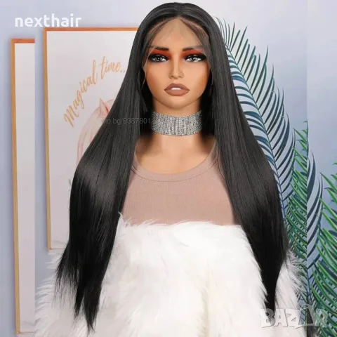 Елегантна черна права перука 70 см с Lace Front дантелен път 13×4×1, снимка 3 - Аксесоари за коса - 55707188