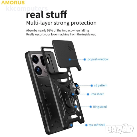 AMORUS Магнитен Калъф за Oppo Find X9 Pro 5G -Военен клас защита, Капак за камерата, Стойка, Вкл. Пр, снимка 12 - Калъфи, кейсове - 52692922