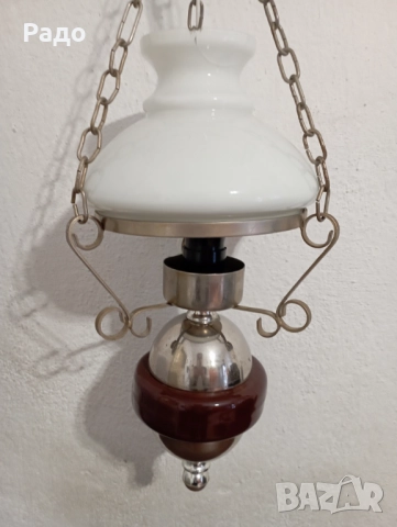 Красив полилей с бял стъклен абажур, снимка 3 - Полилеи - 52152789