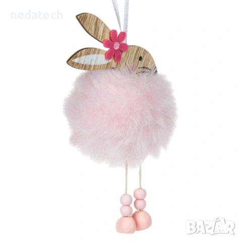 Великденска декорация Пухкаво зайче, розово, 14 см., снимка 2 - Декорация за дома - 53336215