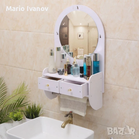 Огледало за грим с място за съхранение – елегантно и спестяващо място решение за баня и спалня, снимка 5 - Тоалетки - 52943094