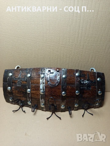 Стара Ръчно Изработена Дървена Закачалка От Дъбово Буре., снимка 2 - Антикварни и старинни предмети - 50991435