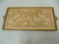 № 7047 стар дървен поднос   - орнаменти от дърво / апликация / и пирография  - размер 40,5 / 21 см  , снимка 5