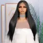 Елегантна черна права перука 70 см с Lace Front дантелен път 13×4×1, снимка 3