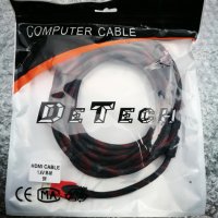 Продавам Кабел DeTech HDMI - HDMI M/М, 5m, с оплетка и ферит, снимка 1 - Друга електроника - 40899246