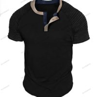 Мъжка модна ежедневна тениска с яка с копчета и къс ръкав, , снимка 7 - Тениски - 41830088