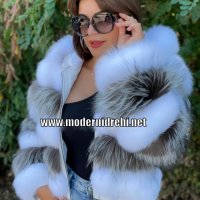 Луксозно дамско палто естествен косъм лисица и естествена кожа код 65 , снимка 1 - Палта, манта - 33846493
