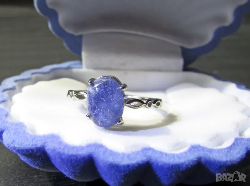Дюмортиерит  пръстен с регулираща се халка. Камък 8.5мм подходящ за подарък йога медитация, снимка 1