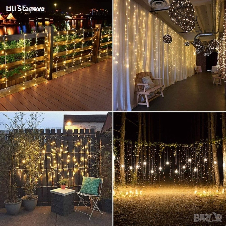 Коледна завеса от лампички / Цветове - Студено бяло, топло бяло, шарено. / 320лед светлини. , снимка 1