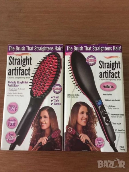 Четка за изправяне и изсушаване с LCD дисплей и 3D керамични цилиндри, снимка 1