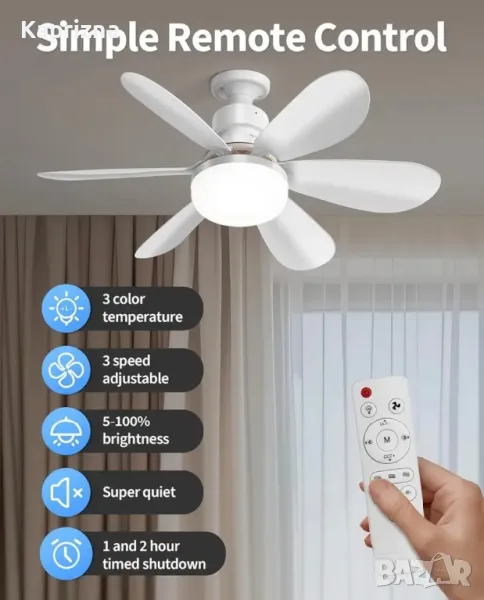 Модерна лампа-вентилатор за таван, снимка 1