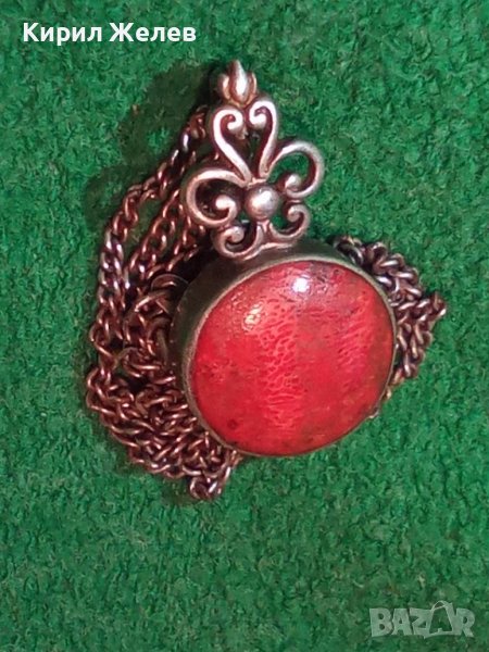 АВТОРСКО СРЕБЪРНО АР ДЕКО КОЛИЕ СРЕБРО 925 Част От КОМПЛЕКТ с ШЛИФОВАН НАТУРАЛЕН ЧЕРВЕН КОРАЛ 34618, снимка 1