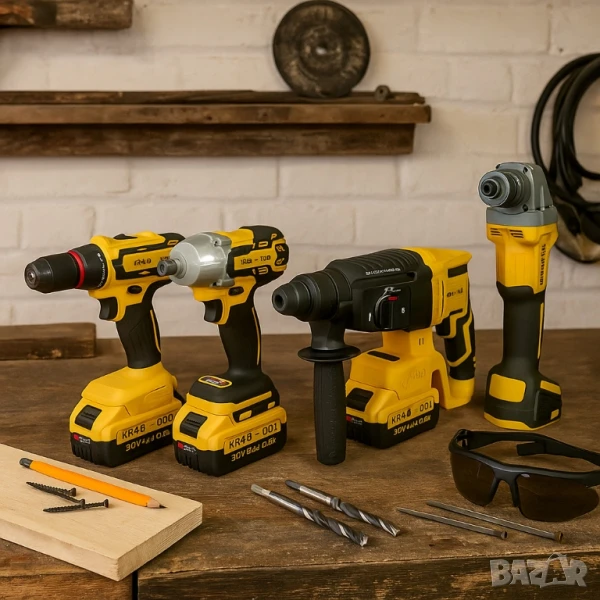Комплект 4 в 1 – Перфоратор, Ъглошлайф, Гайковерт И Винтоверт, снимка 1