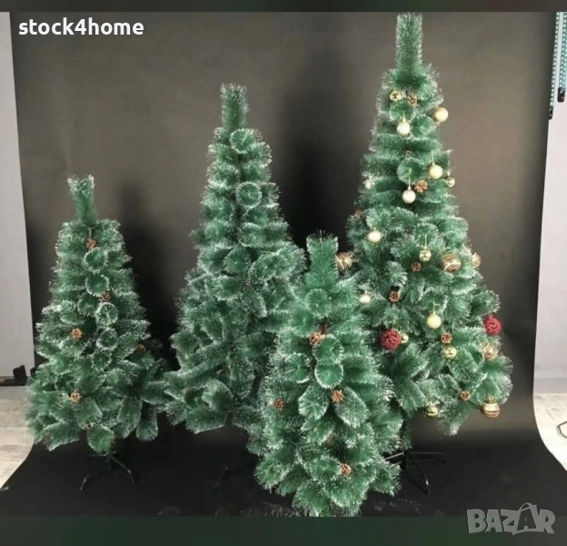 Изкуствена коледна елха с кръстата стойка и бели връхчета, снимка 1