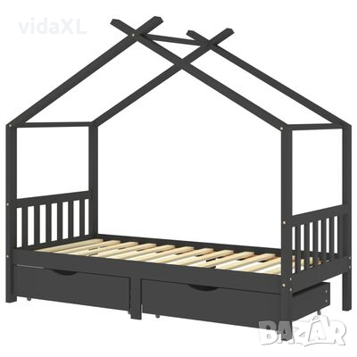 vidaXL Рамка за детско легло чекмеджета тъмносива бор масив 90х200 см（SKU:322153, снимка 1