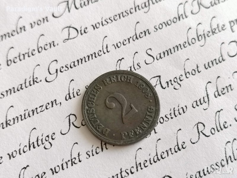 Райх монета - Германия - 2 пфенига | 1908г.; серия A, снимка 1
