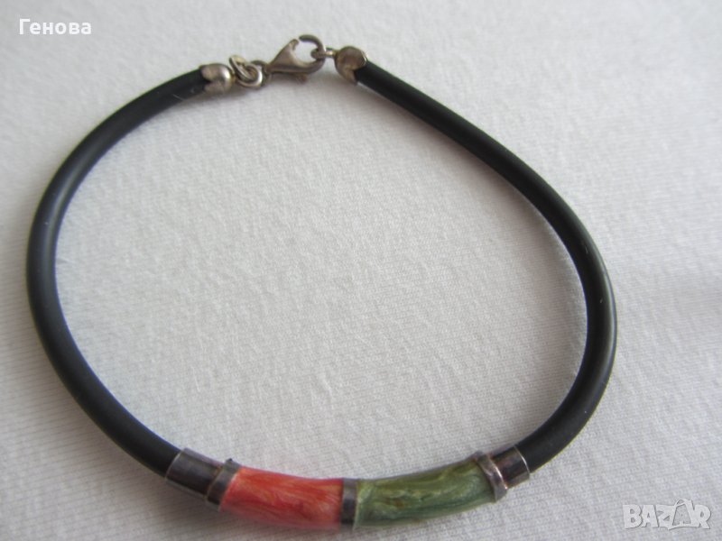 Дамска,мъжка сребърна гривна с емайл, снимка 1