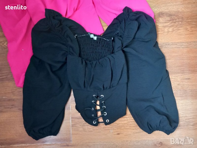 Дамски кроп топ с буфан ръкави, снимка 1