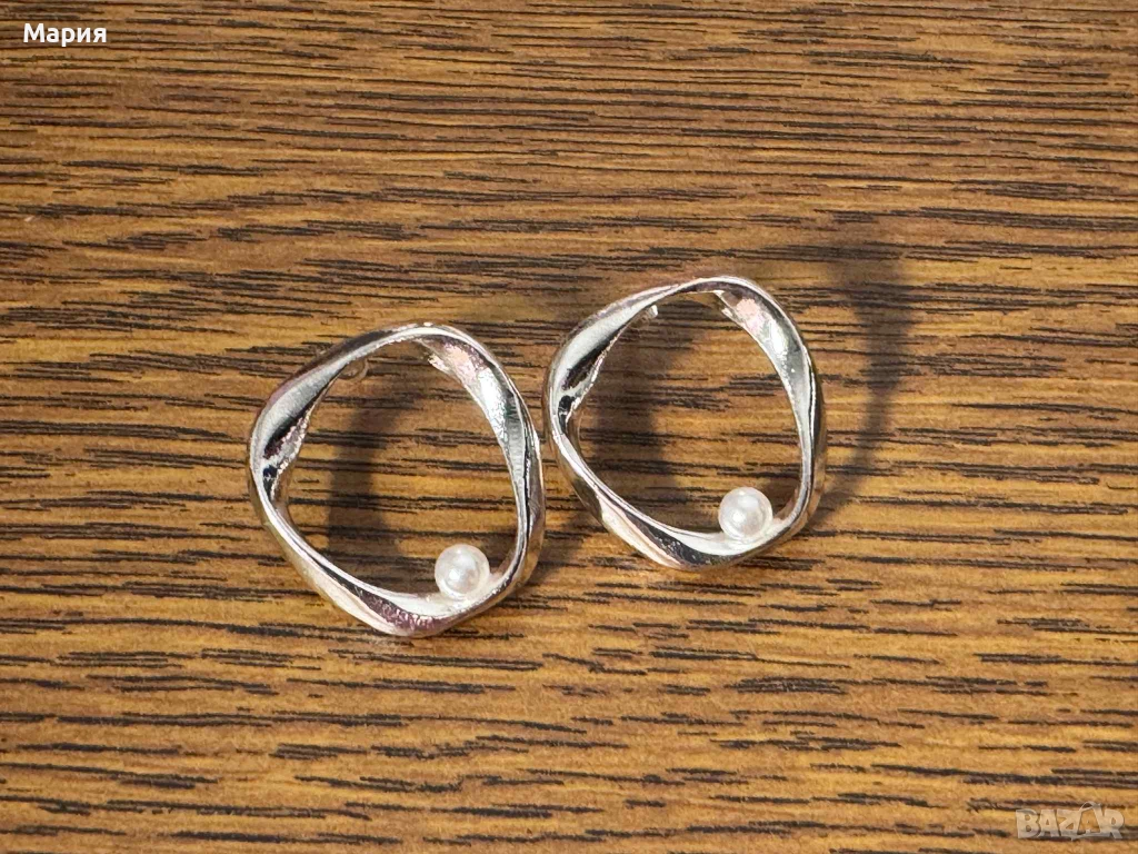 Елегантни сребристи обеци с перли, снимка 1