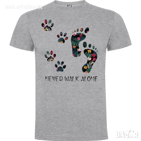 Нова мъжка тениска Never Walk Alone в сив цвят , снимка 1