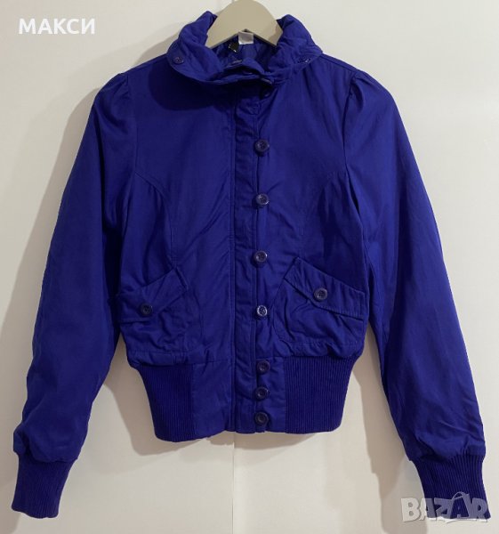 Марково ватирано яке с джобове, цип, копчета и мека топла подплата в тъмно лилаво, снимка 1
