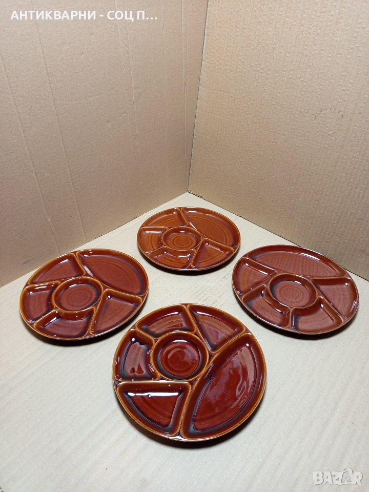 Комплект Стари Керамични Чинии За Фондю. , снимка 1
