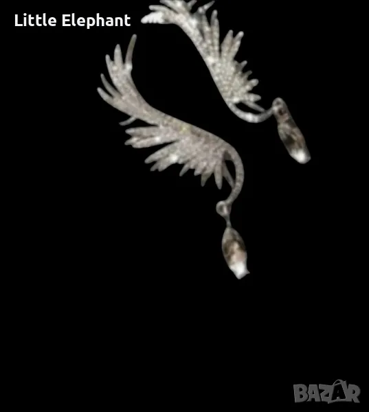 Сребърни обеци по цялото ухо-масивен модел с кристали,"Ангелски крила",white/нови, снимка 1