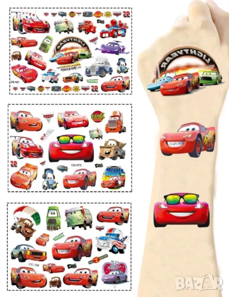 4 вида Маккуин колите McQueen cars Tattoo татос татуировка временна детска татоси татуси, снимка 1